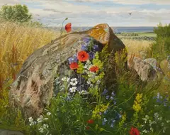 Wildflowers by a Cornfield by Carl Frederik Aagaard, Oil on canvas, sold Mar 2015