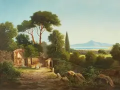 Albert Arnz, View of the Bay of Naples, Oil on canvas (relined)