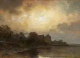Julius Jacobus van de Sande Bakhuijzen, Coastal Landscape in the Moonlight, Oil on canvas