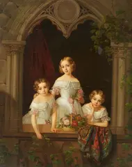 Morten Thrane Brünnich, Three Girls by a Gothic Window, Oil on canvas