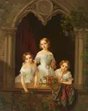 Morten Thrane Brünnich, Three Girls by a Gothic Window, Oil on canvas