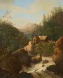 A Mountainous Landscape with a Mill by Johann Jakob Dorner the Younger, Oil on panel, offered Mar 2015