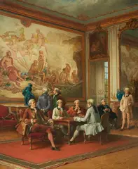 Eugène Fichel, A Rococo Interior with Gentlemen Playing Chess, Oil on panel