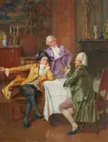 Albert Joseph Franke, A Rococo Interior with Gentlemen Debating, Oil on panel