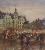 Heinrich Hermanns, St. Martin's Day Parade by the Düsseldorf Town Hall, Watercolour on paper, mounted on a stretcher