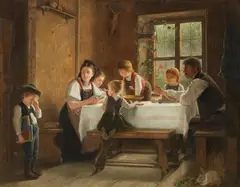 August Heyn, A Peasant Family at their Meal with a Crying Boy, Oil on canvas (relined)