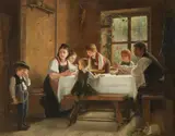 August Heyn, A Peasant Family at their Meal with a Crying Boy, Oil on canvas (relined)