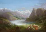 A Mountain Lake with an Artist and Shepherds by Friedrich Otto Georgi, Oil on canvas, offered Mar 2015