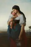 Theodor Köppen, A Mother and Child by a Well, Oil on canvas