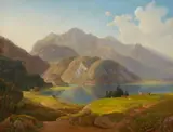 Michael Lueger, View of Lake Kochel with Herzogstand and Heimgarten, Oil on canvas