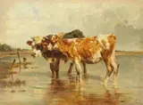 Antonio Montemezzo, Two Calves, Oil on panel