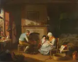 A Family by the Fire by Probably Austrian Artist 1st half 19th century, Oil on panel, offered Mar 2015