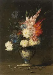 Germain Théodule Clément Ribot, Bouquet in a Porcelain Vase, Oil on canvas
