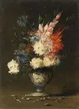 Germain Théodule Clément Ribot, Bouquet in a Porcelain Vase, Oil on canvas