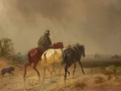 Adolf Schmidt, Farmers Returning Home in the Rain, Oil on panel
