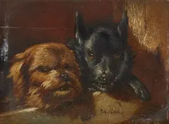 Joseph Stevens, Two Dogs, Oil on panel