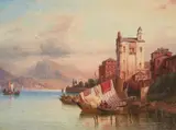 A. Suplie, Town by a Mountain Lake, Oil on canvas