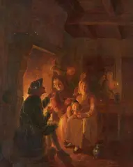 Jan Hendrik van Grootvelt, Company by the Fire, Oil on panel