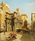 Carl Wuttke, The Temple of Minerva in Rome, Oil on canvas