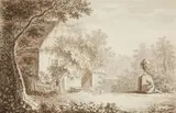 German School ca. 1800, Landscape with a Stone Urn, Brown ink and was
