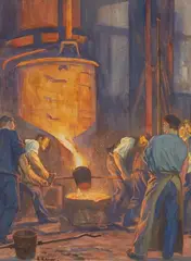 Arthur Kampf, Steelworkers, Gouache on paper