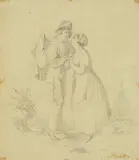 Adolf Schrödter, The Journeyman's Farewell from his Sweetheart, Pencil on thin paper
