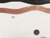 Composition with stripes and dots. Oil on canvas. Dated 1961 and signed Hsiao in pinyin and Qin in Chinese character. by Composition with stripes and dots. Oil on canvas. Dated 1961 and signed Hsiao in pinyin and Qin in Chinese character., Composition with stripes and dots. Oil on canvas. Dated 1961 and signed Hsiao in pinyin and Qin in Chinese character, sold Dec 2014