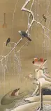 A hanging scroll in the manner of Itô Jakuchû (1716-1800) by A hanging scroll in the manner of Itô Jakuchû, A hanging scroll in the manner of Itô Jakuchû (1716-1800) depicting mandarin ducks and birds in a wintry landscape with , sold Dec 2014