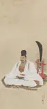 A hanging scroll by Ono Gyokurei. 19th century by A hanging scroll by Ono Gyokurei. 19th century, A hanging scroll by Ono Gyokurei depicting a Minamoto no Tsunemoto (894-961) seated on a tiger skin. Ink, colours and go, sold Dec 2014