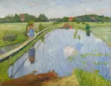 Otto Modersohn, Melkersteg Fischerhude, vor der Wassermühle an der Wümmeschleuse