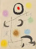 Joan Miró, Sans Titre, 1962/1967, Double-sided paperwork with India ink, gouache, pastel chalk, wax crayon and ballpoint pen over embossing on laid paper with watermark "BFK RIVES", the composition on reverse with gouache, India ink, pastel chalk and pencil 32.9/33 x 24.7/