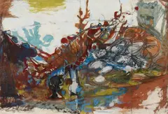 Curth Georg Becker, Stilleben mit Languste, 1966, Oil and charcoal on paper