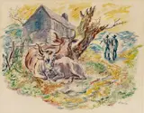 Bäuerliche Szene mit Rindern by George Grosz, Circa 1948, Watercolour on smooth paper, sold Nov 2014