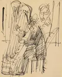 Der Harfenist I by Ernst Ludwig Kirchner, 1916, Pen and ink drawing on smooth paper 20.9 x 16/, sold Nov 2014