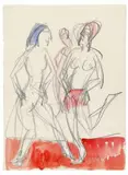 Tanzszene by Ernst Ludwig Kirchner, Black chalk and watercolour on wove paper, sold Nov 2014
