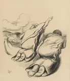 Ludwig Meidner, Zwei kniende Figuren/Rückenansicht bzw. Zwei Figuren in der Landschaft