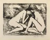 Otto Mueller, Zwei sitzende Mädchen 2 (Hockende Akte), 1921-1922, Lithograph on thick, slightly yellowish Japan paper