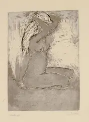 Kniendes Mädchen by Emil Nolde, 1907, Etching on chamois coloured wove paper, sold Nov 2014