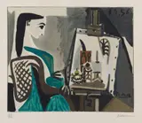 Femme dans l'atelier by Pablo Picasso, 1956, Colour lithograph (from a zinc plate) on wove paper watermarked "ARCHES", sold Nov 2014