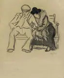 Arbeiterpaar auf der Parkbank by Heinrich Zille, Charcoal drawing on greyish-green card, sold Nov 2014