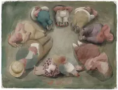 Johann Georg Müller, Schlafende Figuren, 1930-1939, Watercolour and pencil on cardboard