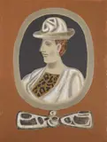 Bruno Goller, Frau mit Hut, 1984, Oil and pencil on cardboard