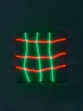 François Morellet, Recreation No. 1 (D'aprés Téo Barrault 3 ans, d'aprés François Morellet 27 ans), 1994, Light object: orange and green glowing strip light on white painted panel. Approx