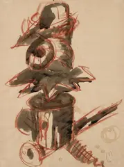 Untitled by Markus Lüpertz, Around 1972, Red chalk and watercolour on brown paper. Approx, sold Nov 2014