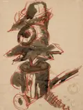 Markus Lüpertz, Untitled, Around 1972, Red chalk and watercolour on brown paper. Approx