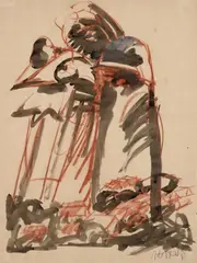 Untitled by Markus Lüpertz, Around 1972, Red chalk and watercolour on brown paper. Approx, sold Nov 2014