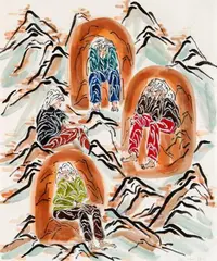 Untitled by SEO, 2004, Mixed media on Japan paper, sold Nov 2014
