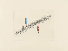Francis Alÿs, The Modern Procession, 2002, Original drypoint-etching with collage and opaque white on cardboard