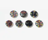 Nam June Paik, NJP at 1800 RPMs, 1992, 7 laser discs, each imprinted with colour silkscreen as well as 7 television tubes and 7 aluminium brackets. Ø