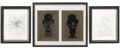 Thomas Zipp, Doppel Lord (Auch), 2005, Three-part work: ballpoint pen, opaque white and pencil on paper and on two offsets on paper resp